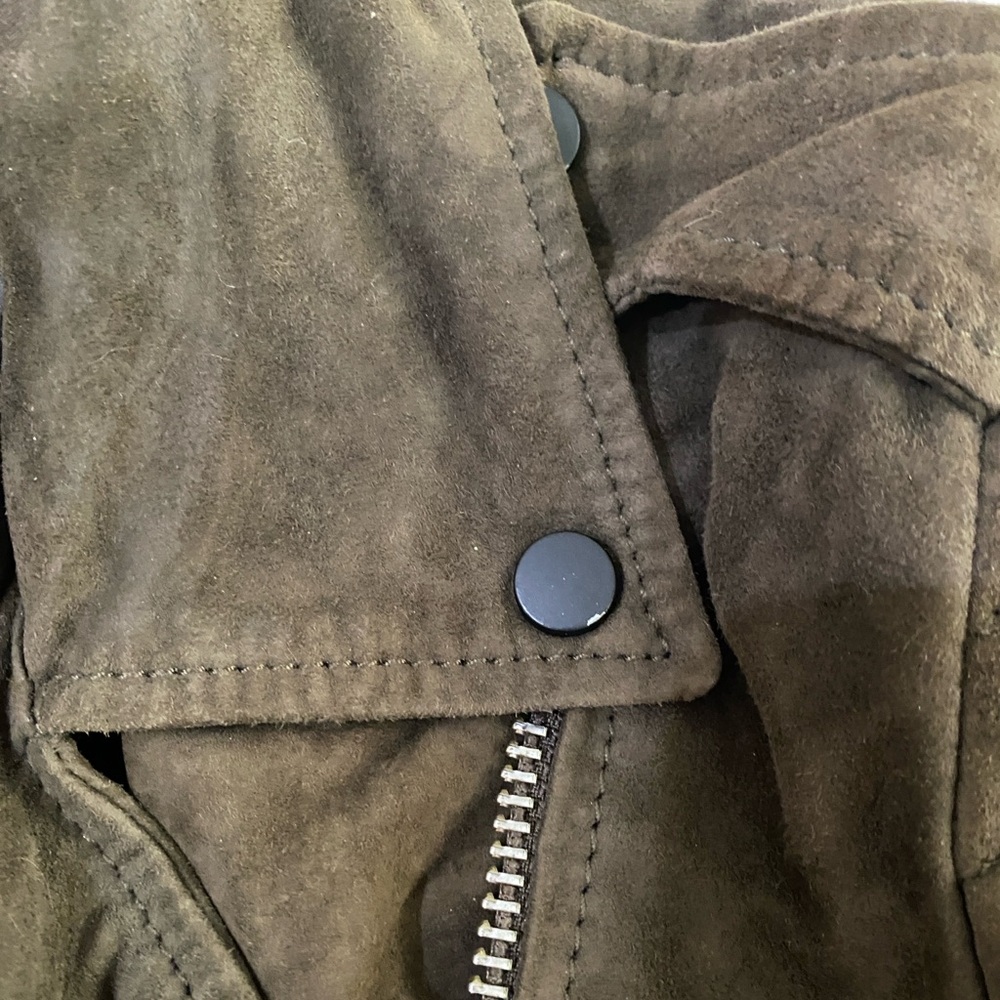 ALLSAINTS Hitchen Graphite Dark Brown 100% Goat Leather Suede Moto Jacket 2 - Picture 9 of 16